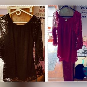 lot of 2 one red  lace dress shirt or dress and one black lace sz L/XL
